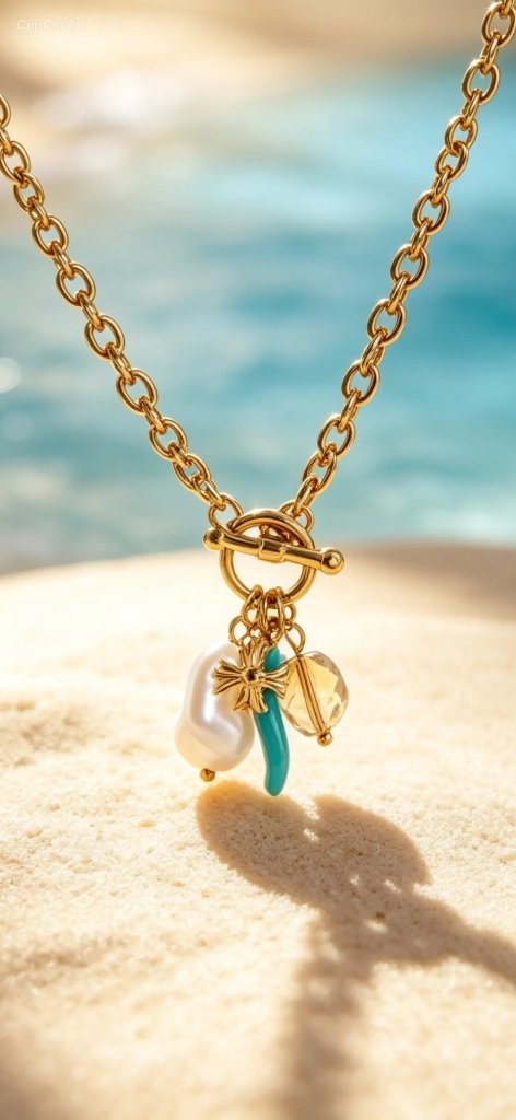 Κολιέ Καλοκαιρινό "Turquoise Charms" – Ατσάλι 316L Επίχρυσο - Mirva Creations
