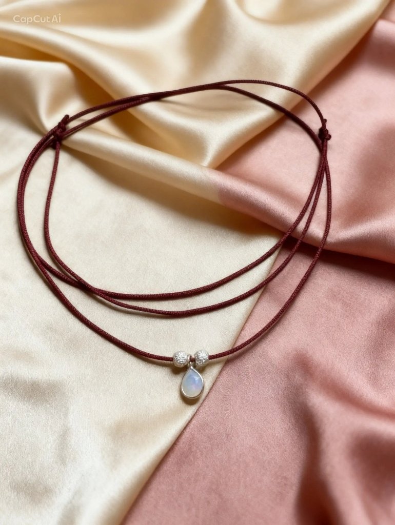 Moonstone Κολιέ Κορδόνι | Μπίλιες & Μοτίφ Ασήμι 925 Επιπατινωμένο & Φεγγαροπέτρα - Mirva Creations