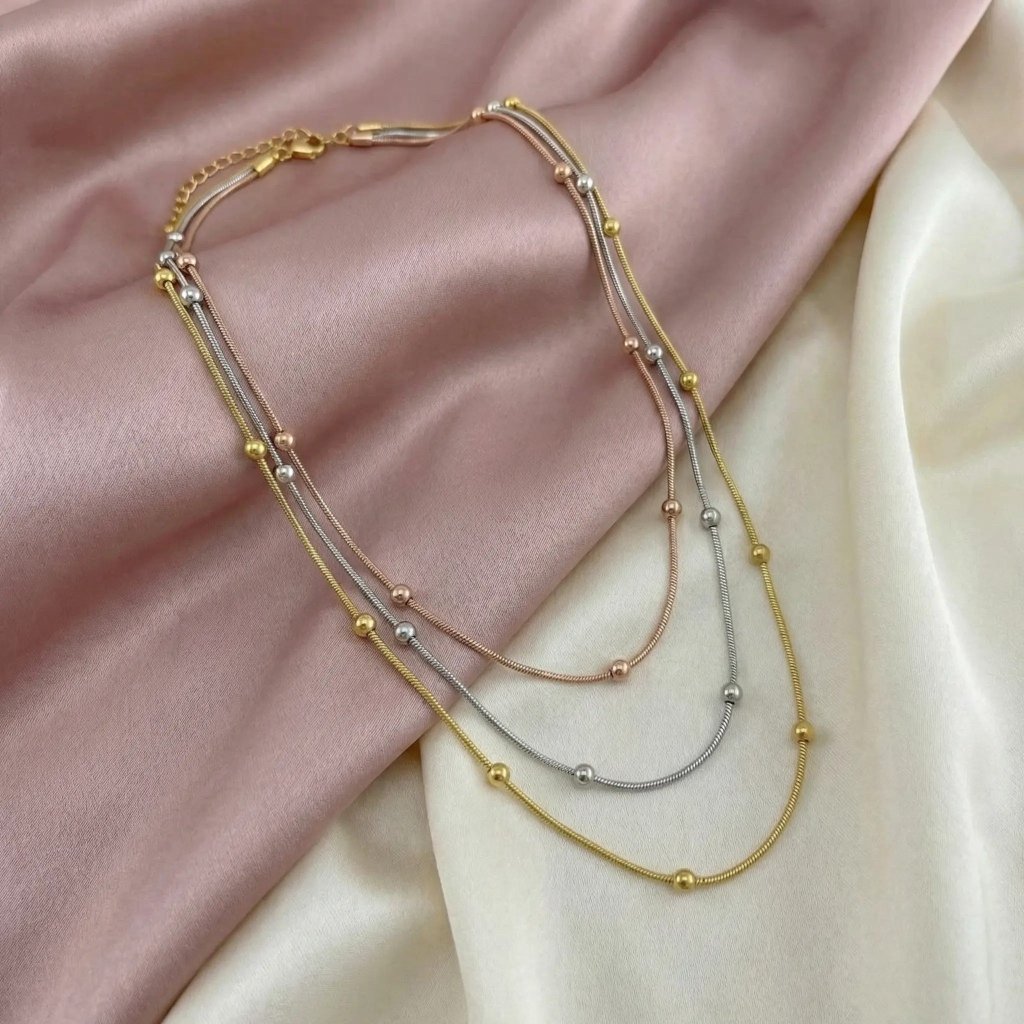 Trimple Simplicity Κολιέ | Τρίχρωμο Χρυσό Ατσάλι - Mirva Creations