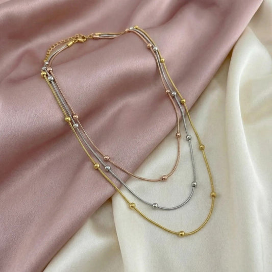 Trimple Simplicity Κολιέ | Τρίχρωμο Χρυσό Ατσάλι - Mirva Creations